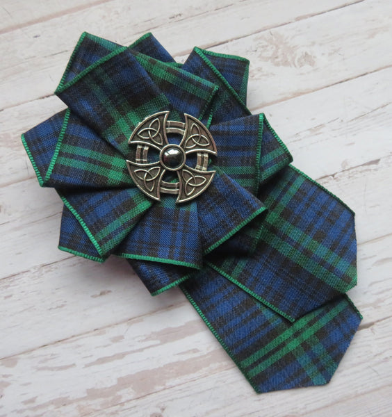 Black Watch Tartan Celtic Cross Brooch
