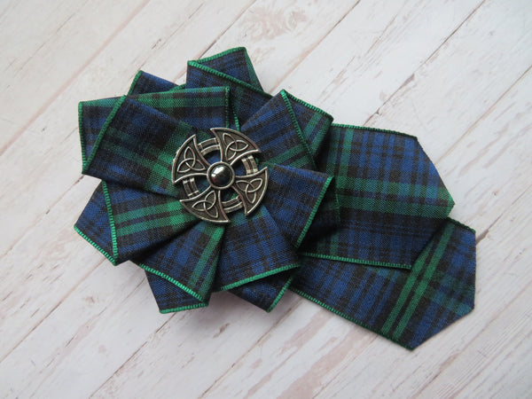 Black Watch Tartan Celtic Cross Brooch