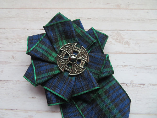 Black Watch Tartan Celtic Cross Brooch