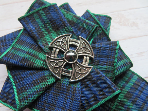 Black Watch Tartan Celtic Cross Brooch