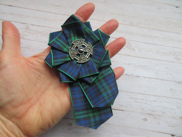 Black Watch Tartan Celtic Cross Brooch