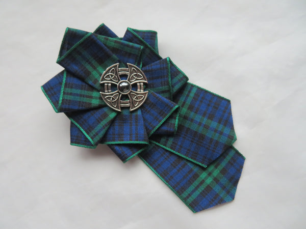 Black Watch Tartan Celtic Cross Brooch