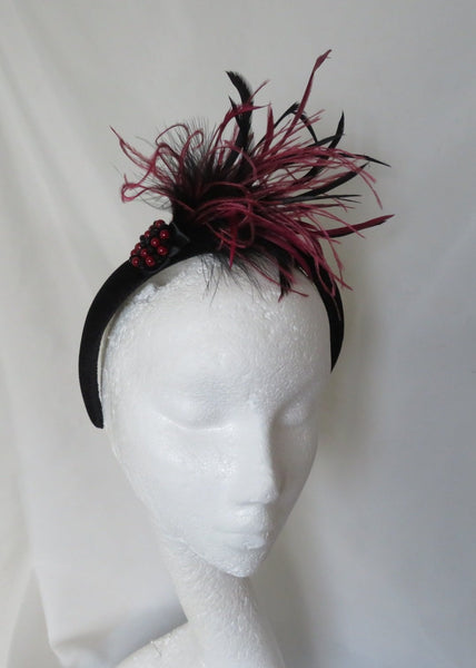 Burgundy & Black Feather Headband