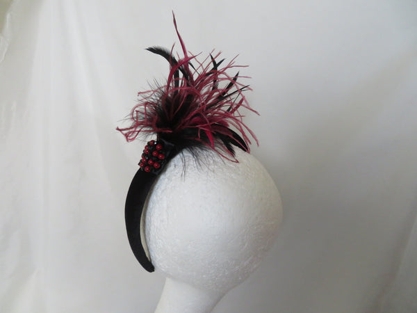 Burgundy & Black Feather Headband