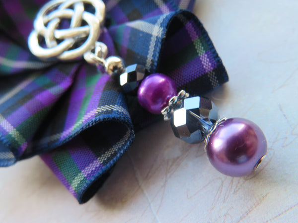 Purple Tartan Beaded Ruffle Brooch