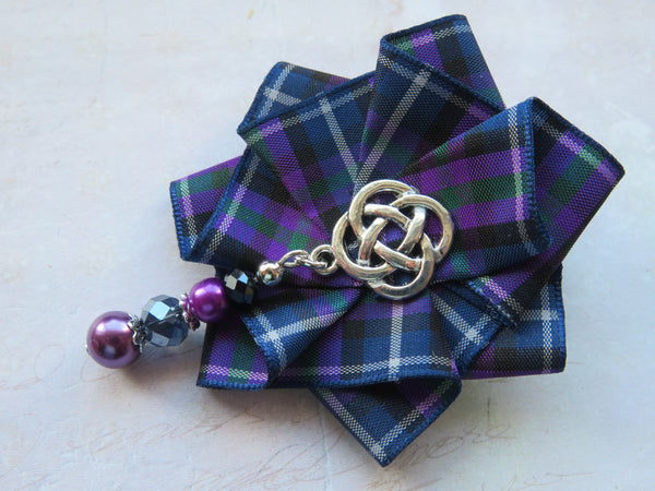 Purple Tartan Beaded Ruffle Brooch