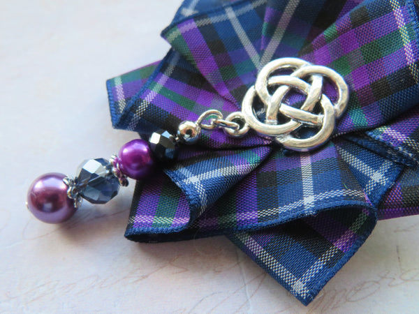 Purple Tartan Beaded Ruffle Brooch