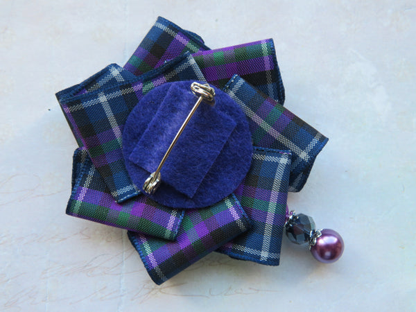 Purple Tartan Beaded Ruffle Brooch