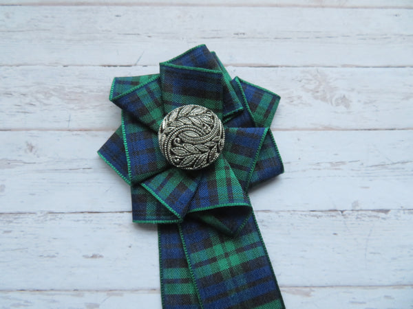 Black Watch Scroll Button Tartan Ruffle Brooch