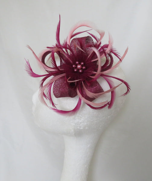 Burgundy Plum and Dusky Pink Mini Lily Fascinator