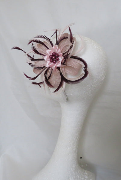 Pale Pink and Aubergine Mini Lily Fascinator