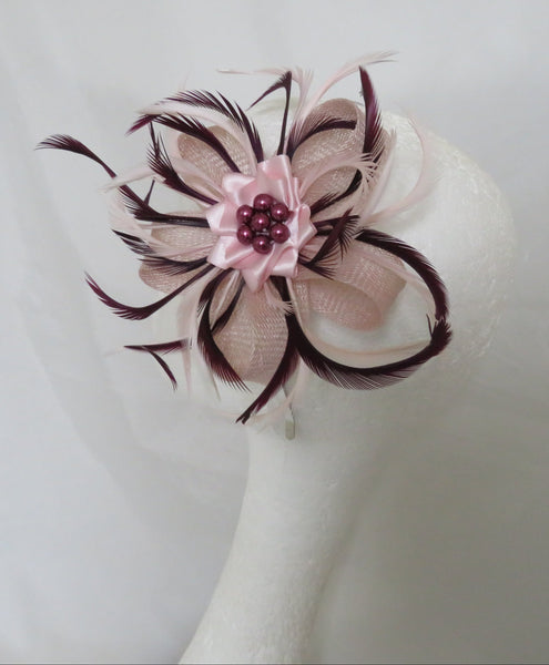 Pale Pink and Aubergine Mini Lily Fascinator