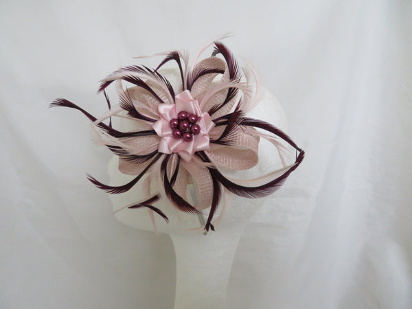 Pale Pink and Aubergine Mini Lily Fascinator