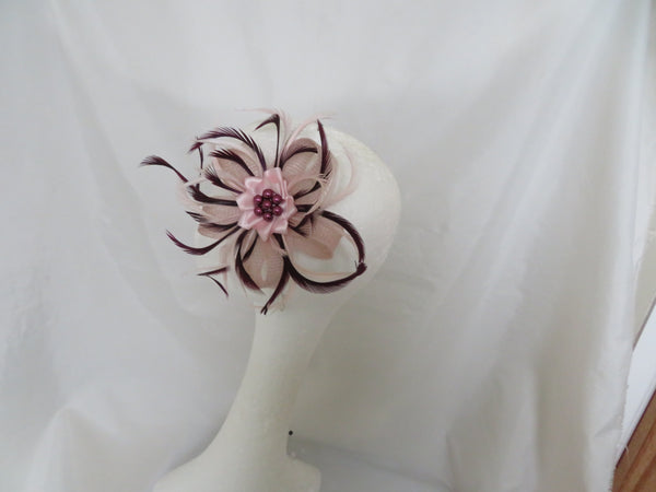 Pale Pink and Aubergine Mini Lily Fascinator