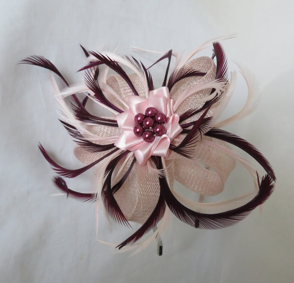 Pale Pink and Aubergine Mini Lily Fascinator
