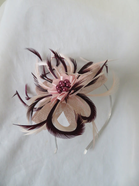 Pale Pink and Aubergine Mini Lily Fascinator