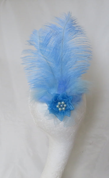 powder blue ostrich feather regency hair clip
