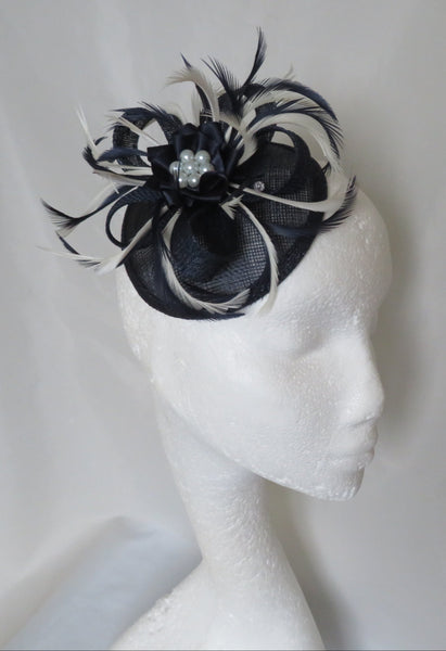 Navy and Ivory Lilianne Fascinator