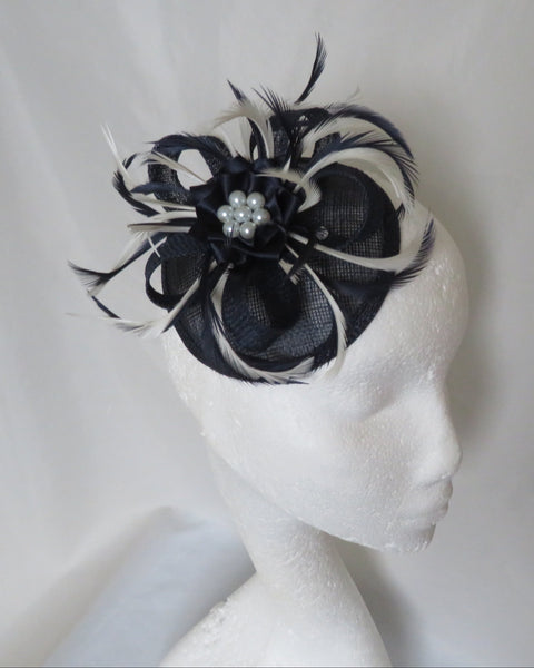 Navy and Ivory Lilianne Fascinator