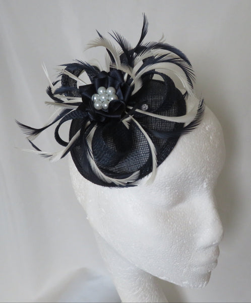 Navy and Ivory Lilianne Fascinator