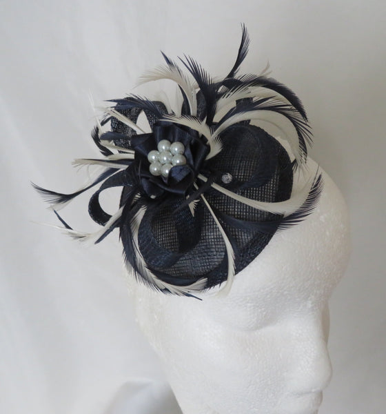 Navy and Ivory Lilianne Fascinator
