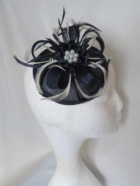 Navy and Ivory Lilianne Fascinator