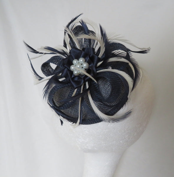 Navy and Ivory Lilianne Fascinator