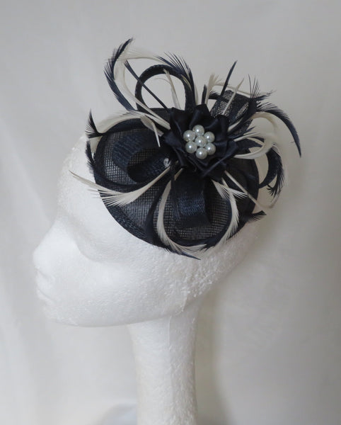 Navy and Ivory Lilianne Fascinator