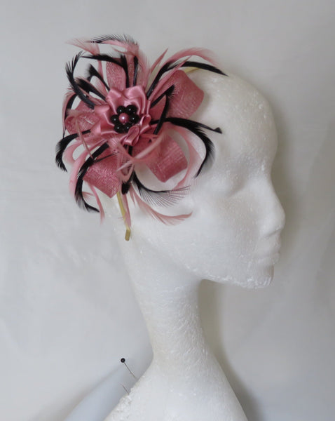 Dusky Rose Pink and Black Mini Lily Fascinator