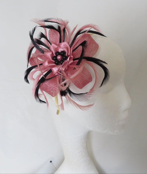 Dusky Rose Pink and Black Mini Lily Fascinator