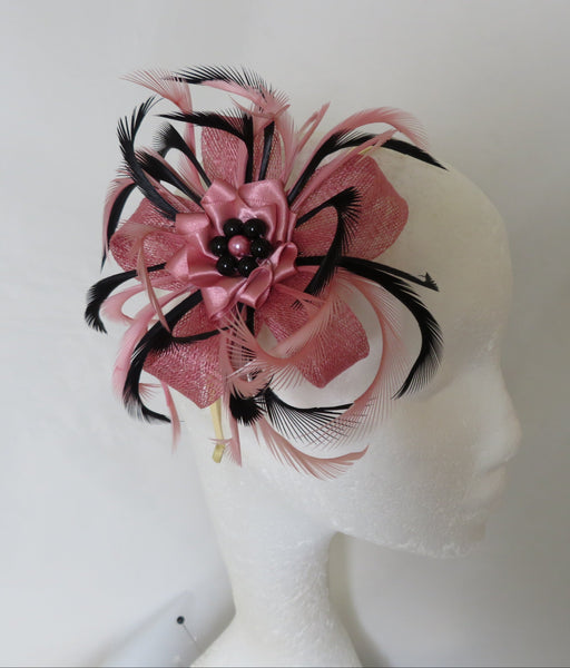 Dusky Rose Pink and Black Mini Lily Fascinator