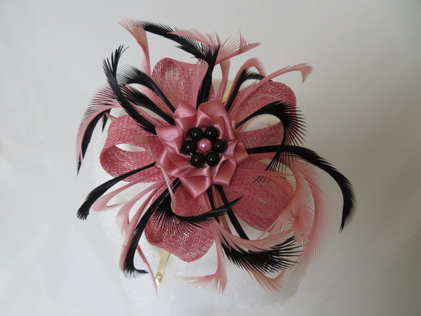 Dusky Rose Pink and Black Mini Lily Fascinator