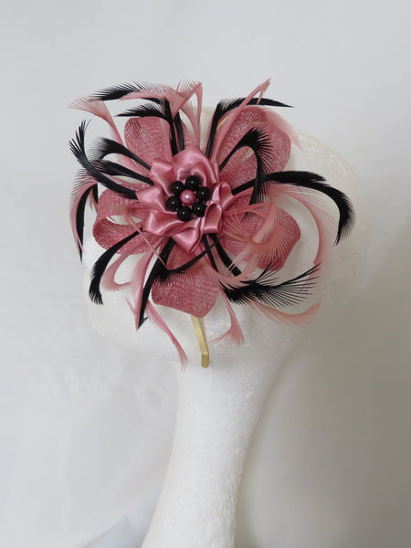 Dusky Rose Pink and Black Mini Lily Fascinator
