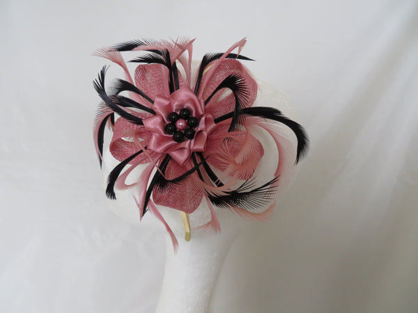 Dusky Rose Pink and Black Mini Lily Fascinator