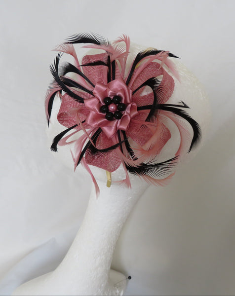 Dusky Rose Pink and Black Mini Lily Fascinator