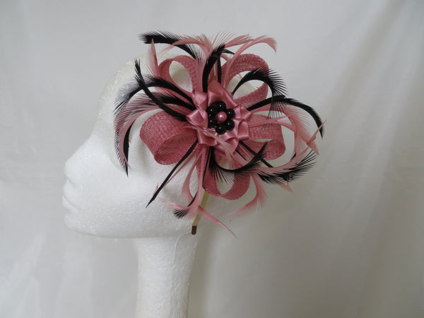 Dusky Rose Pink and Black Mini Lily Fascinator