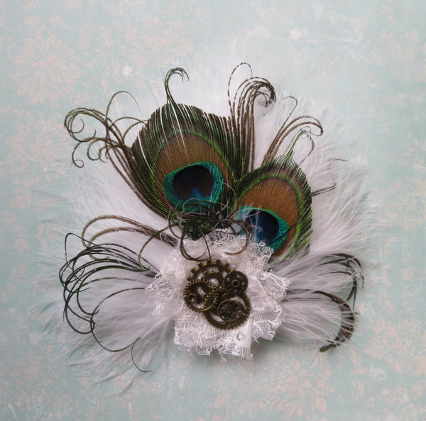 White Steampunk Little Gem Hair Clip