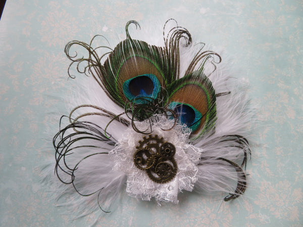 White Steampunk Little Gem Hair Clip