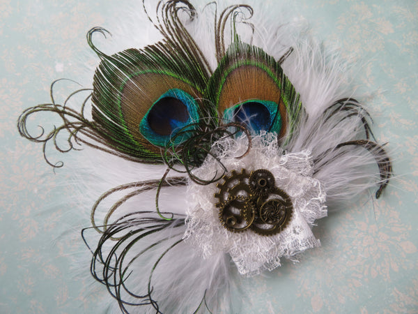 White Steampunk Little Gem Hair Clip
