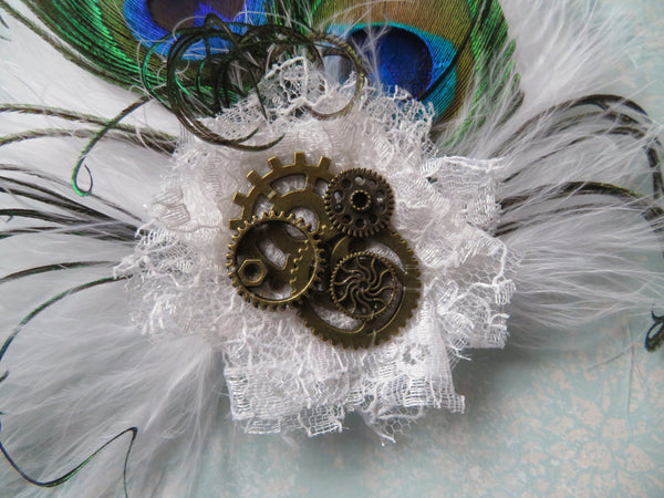 White Steampunk Little Gem Hair Clip