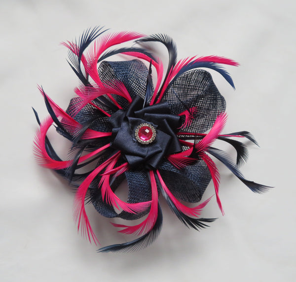 Navy and Cerise Pink Mini Lily Fascinator