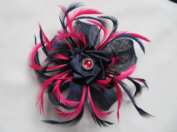 Navy and Cerise Pink Mini Lily Fascinator
