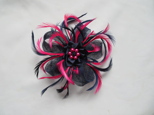Navy and Cerise Pink Mini Lily Fascinator