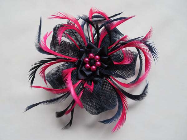 Navy and Cerise Pink Mini Lily Fascinator