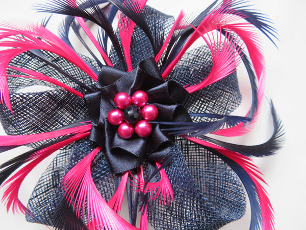 Navy and Cerise Pink Mini Lily Fascinator