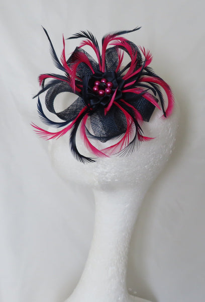 Navy and Cerise Pink Mini Lily Fascinator