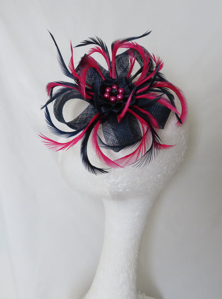 Navy and Cerise Pink Mini Lily Fascinator
