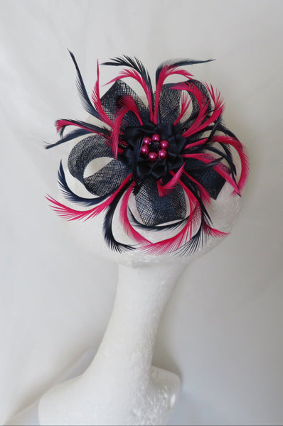 Navy and Cerise Pink Mini Lily Fascinator