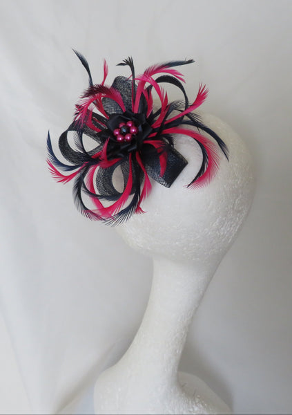 Navy and Cerise Pink Mini Lily Fascinator