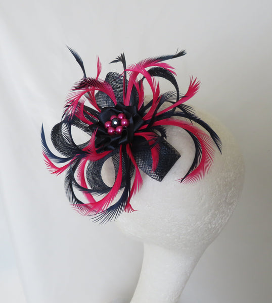 Navy and Cerise Pink Mini Lily Fascinator